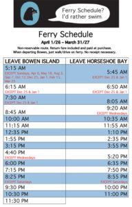Ferry schedule 2026 - 2027